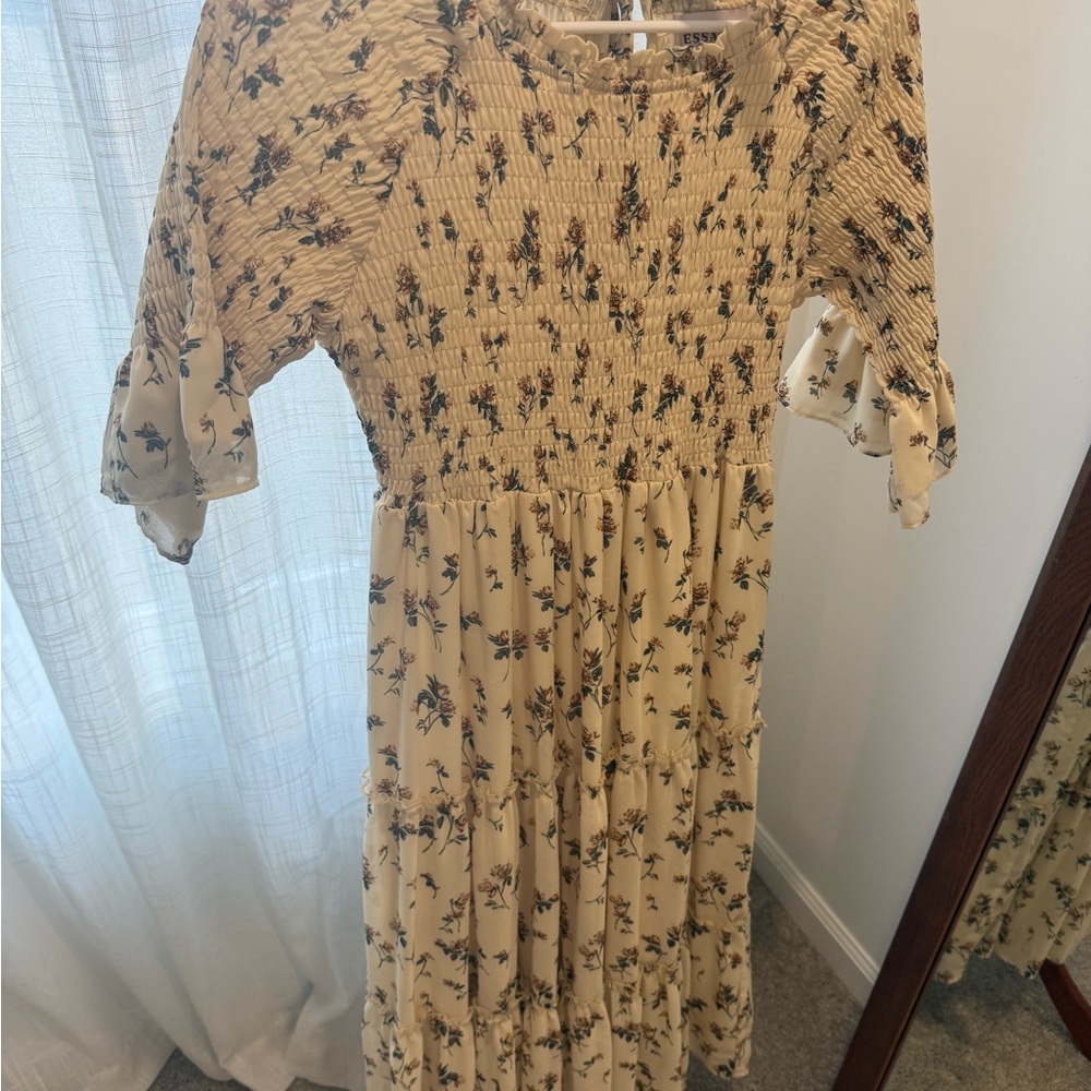 JessaKae Cream Floral Midi Dress